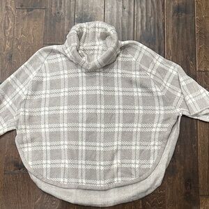 LOFT Plaid Turtleneck Poncho in Gray and Cream